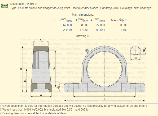 Type métrique de verticale d'acier inoxydable d'acier de fonte de fonte d'unité de bloc d'oreiller de la taille P203 0