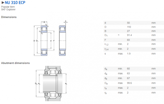 ECP du NU en nylon 310 de cage, roulement à rouleaux cylindrique d'ECP du NU 311 pour le compresseur d'air 0