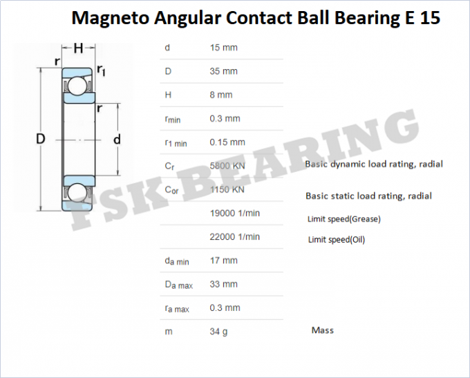 Roulement à billes de contact angulaire du magnéto E 15 pour la cage en laiton de machine de gravure 0