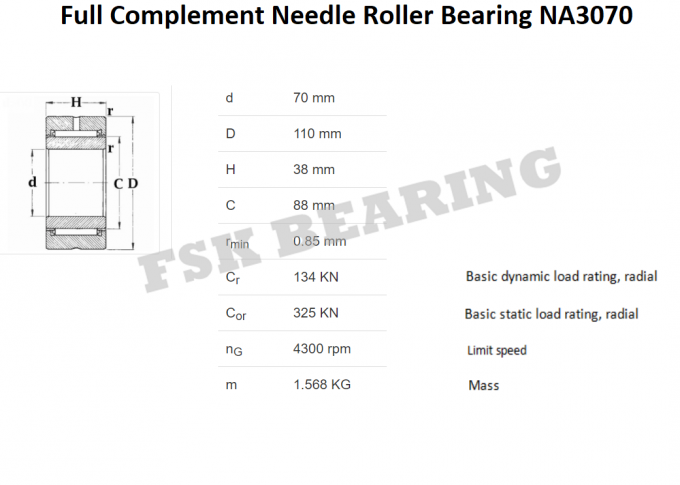 Armement complet de roulement à rouleaux d'aiguille de la garantie NA3070 avec l'anneau intérieur 0
